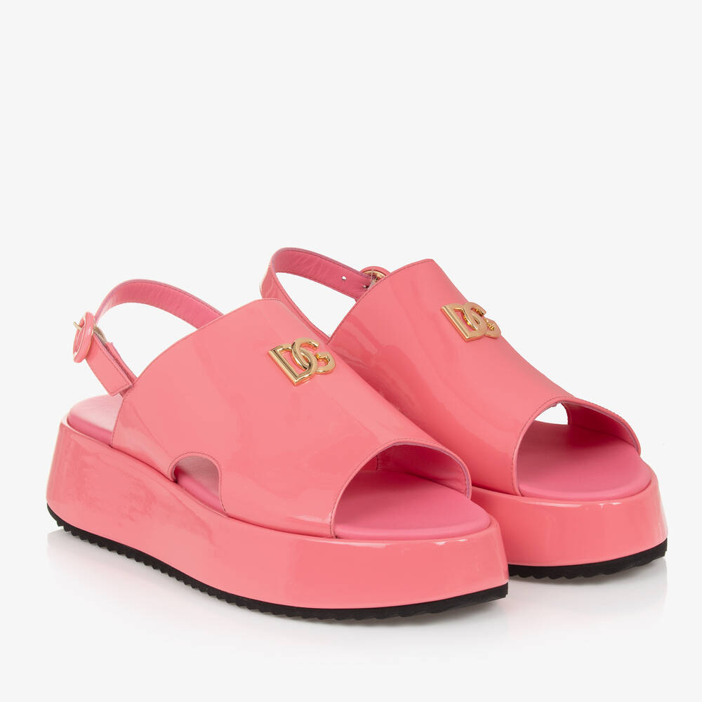 Shop Dolce & Gabbana Teen Girls Pink Patent Flatform Sandals
