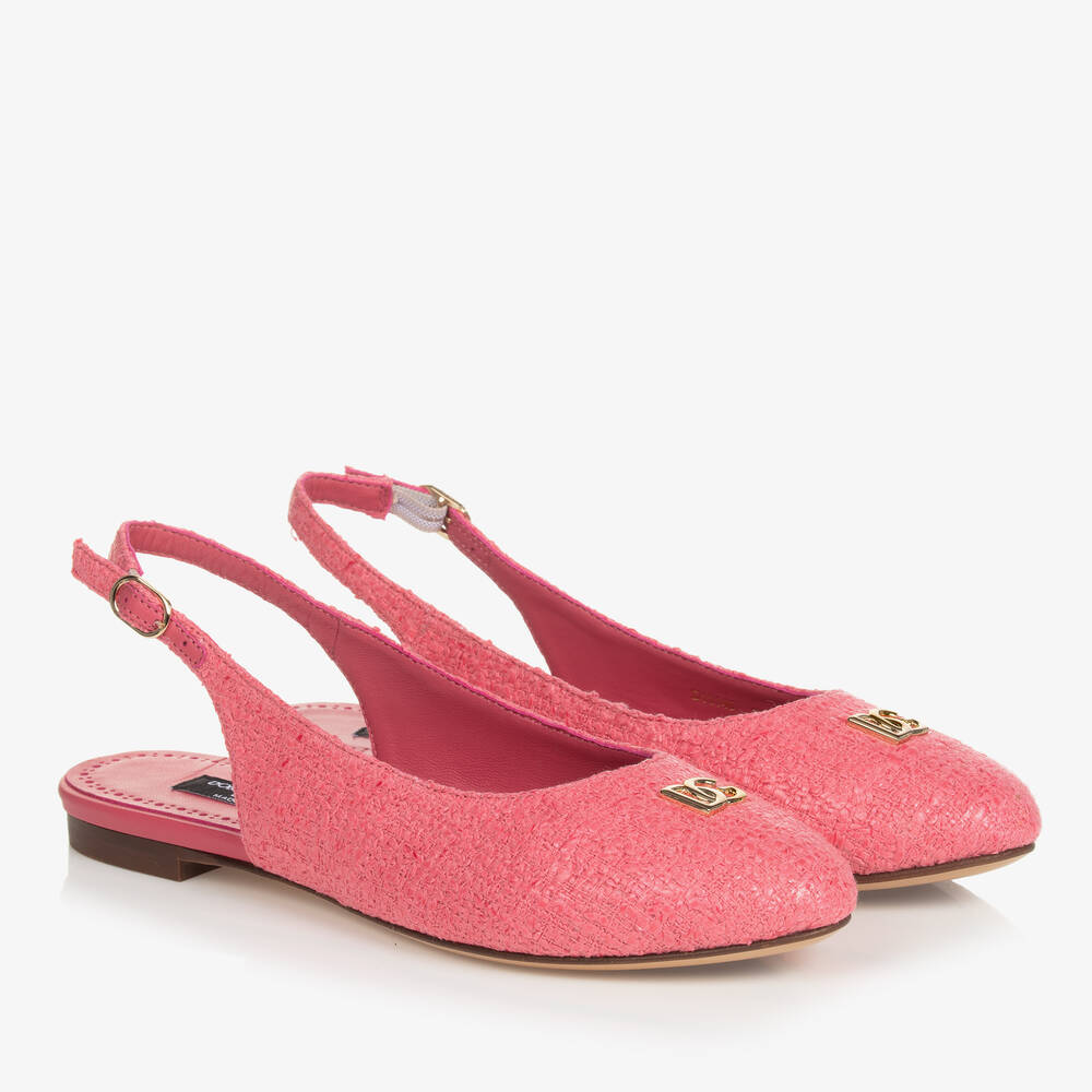 Dolce & Gabbana - Teen Girls Pink Tweed Ballerina Pumps | Childrensalon