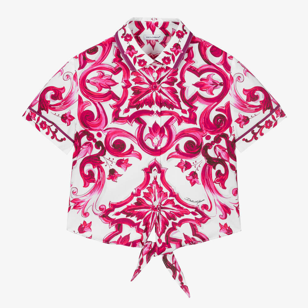 Dolce & Gabbana Teen Girls Pink & White Cotton Shirt