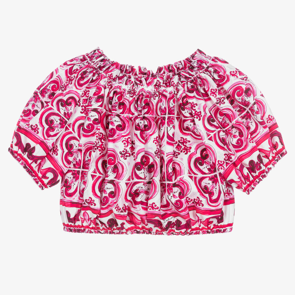 Dolce & Gabbana - Teen Girls Pink & White Majolica Blouse | Childrensalon