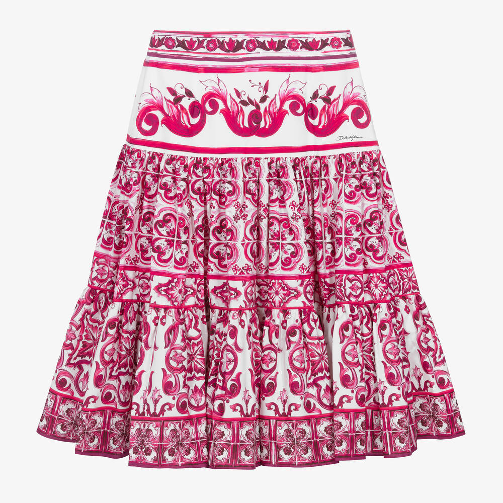 Dolce & Gabbana - Teen Girls Pink & White Majolica Skirt | Childrensalon