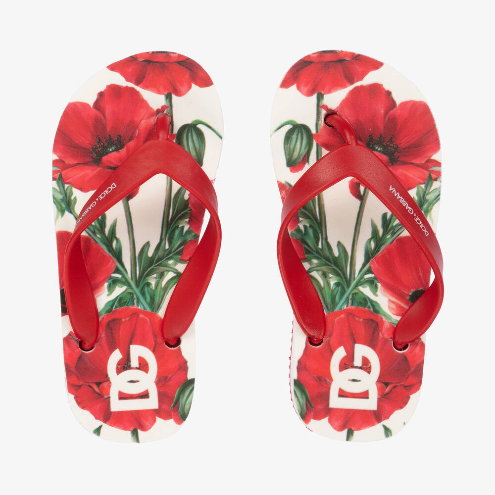 Dolce & Gabbana Teen Girls Red Poppy Flip Flops