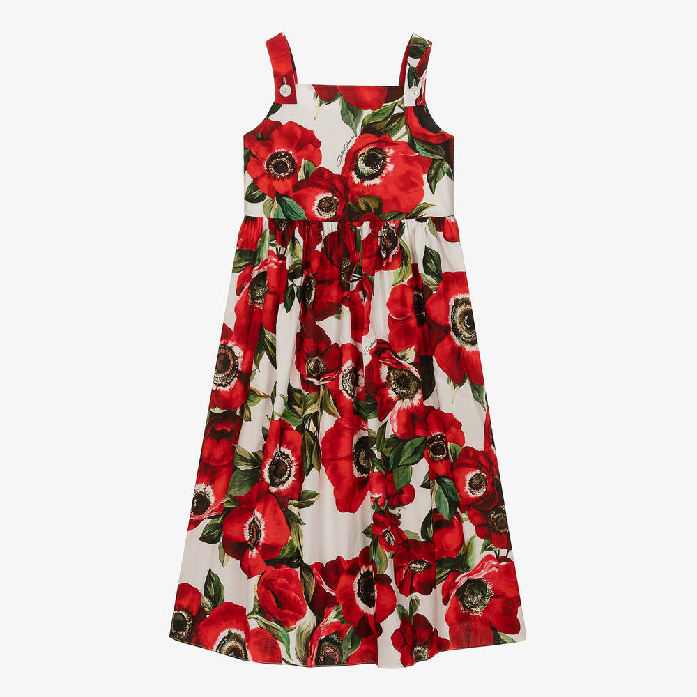 Dolce & Gabbana - Хлопковое платье с красными маками для подростков | Childrensalon