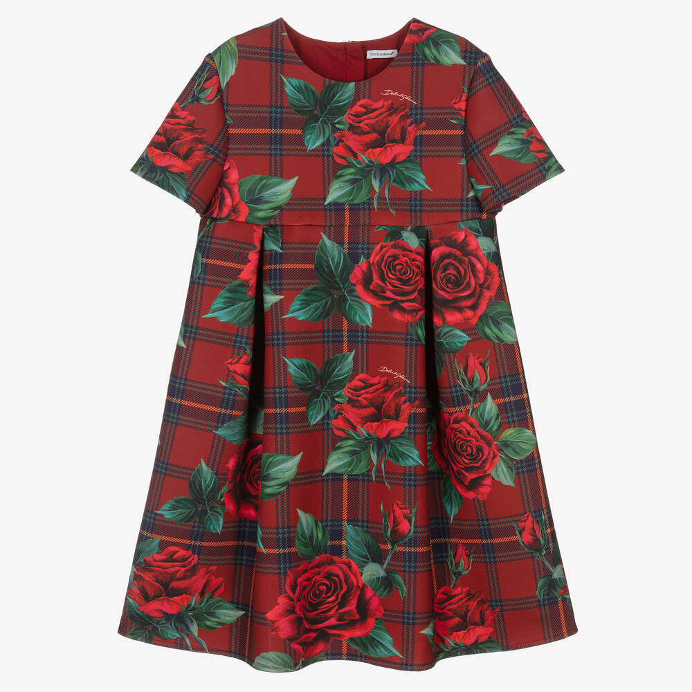 Dolce & Gabbana Teen Girls Red Rose Tartan Dress