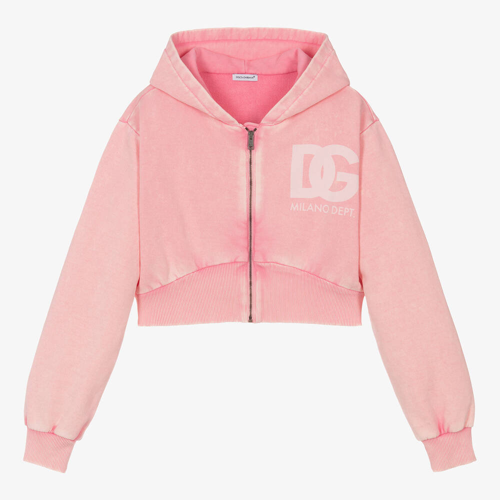 Dolce & Gabbana - Teen Girls Washed Pink Zip-Up Hoodie | Childrensalon
