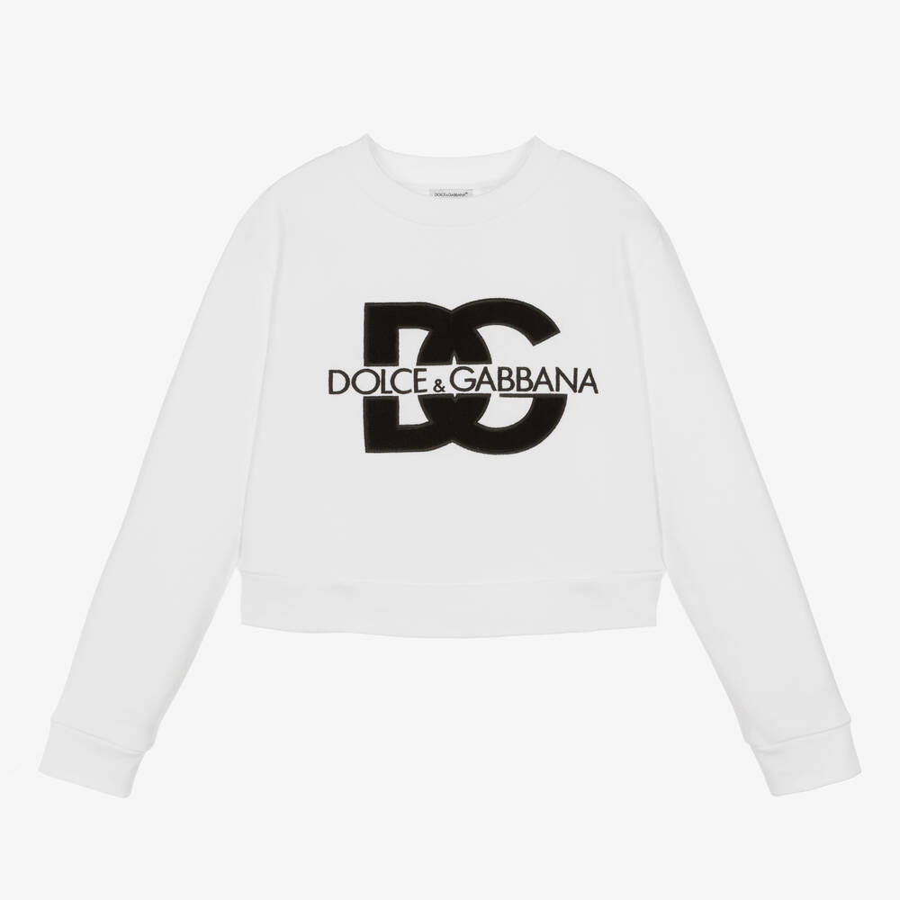 Dolce & Gabbana - Sweat-shirt blanc en coton DG ado | Childrensalon