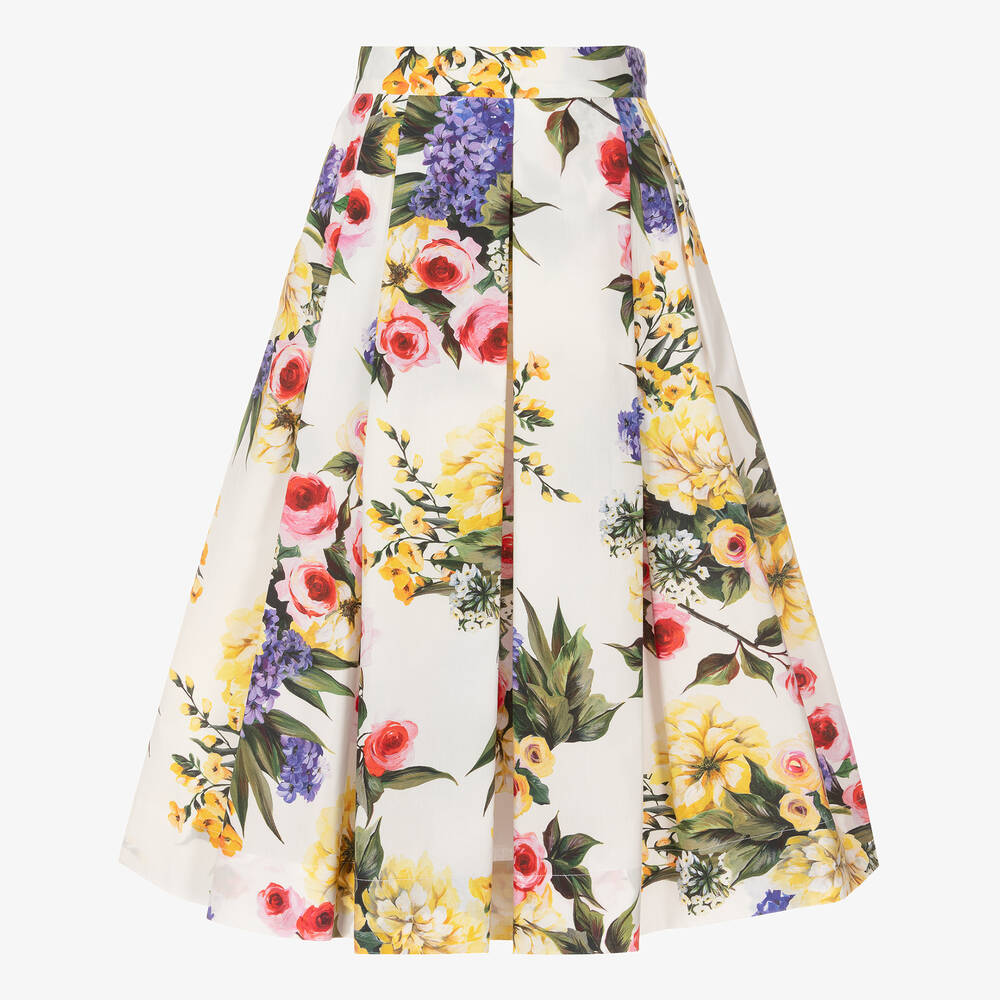 Shop Dolce & Gabbana Teen Girls White Cotton Floral Skirt