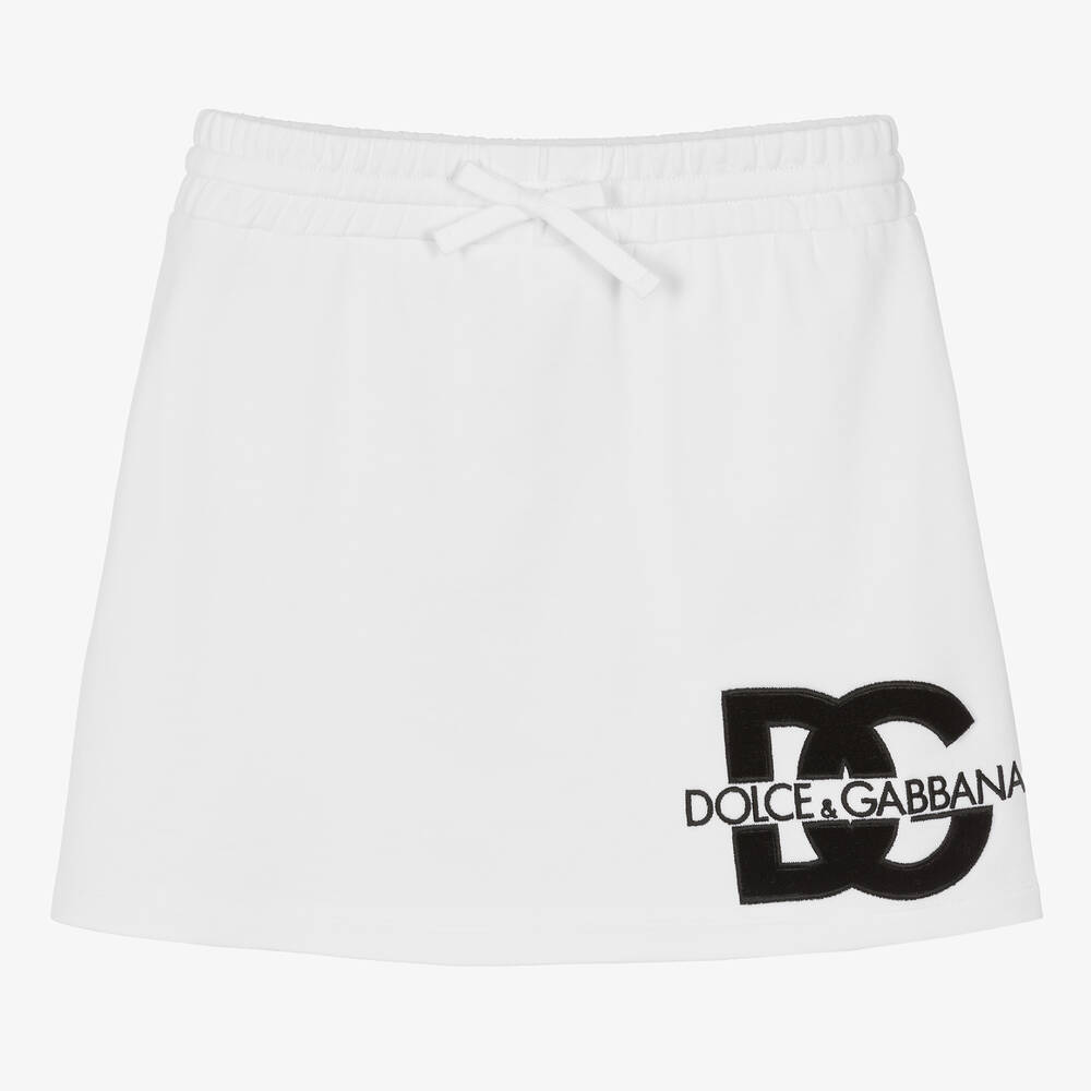 Dolce & Gabbana Teen Girls White Cotton Jersey Dg Skirt