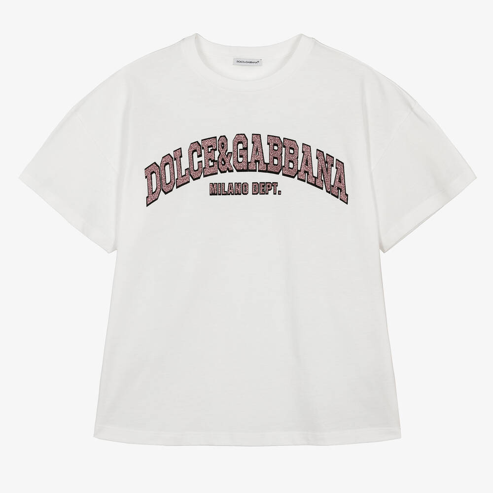 Dolce & Gabbana - Белая хлопковая футболка для девочек-подростков | Childrensalon