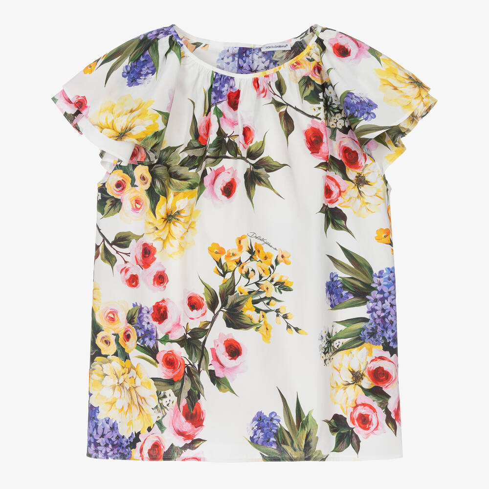 Dolce & Gabbana - Кремовая хлопковая блузка с цветами для девочек-подростков | Childrensalon