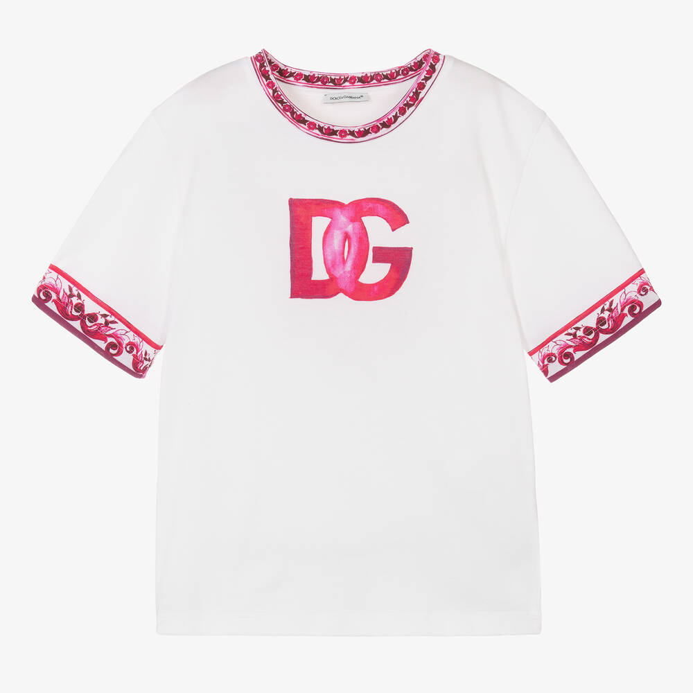 Teen Girls White & Pink Majolica T-Shirt