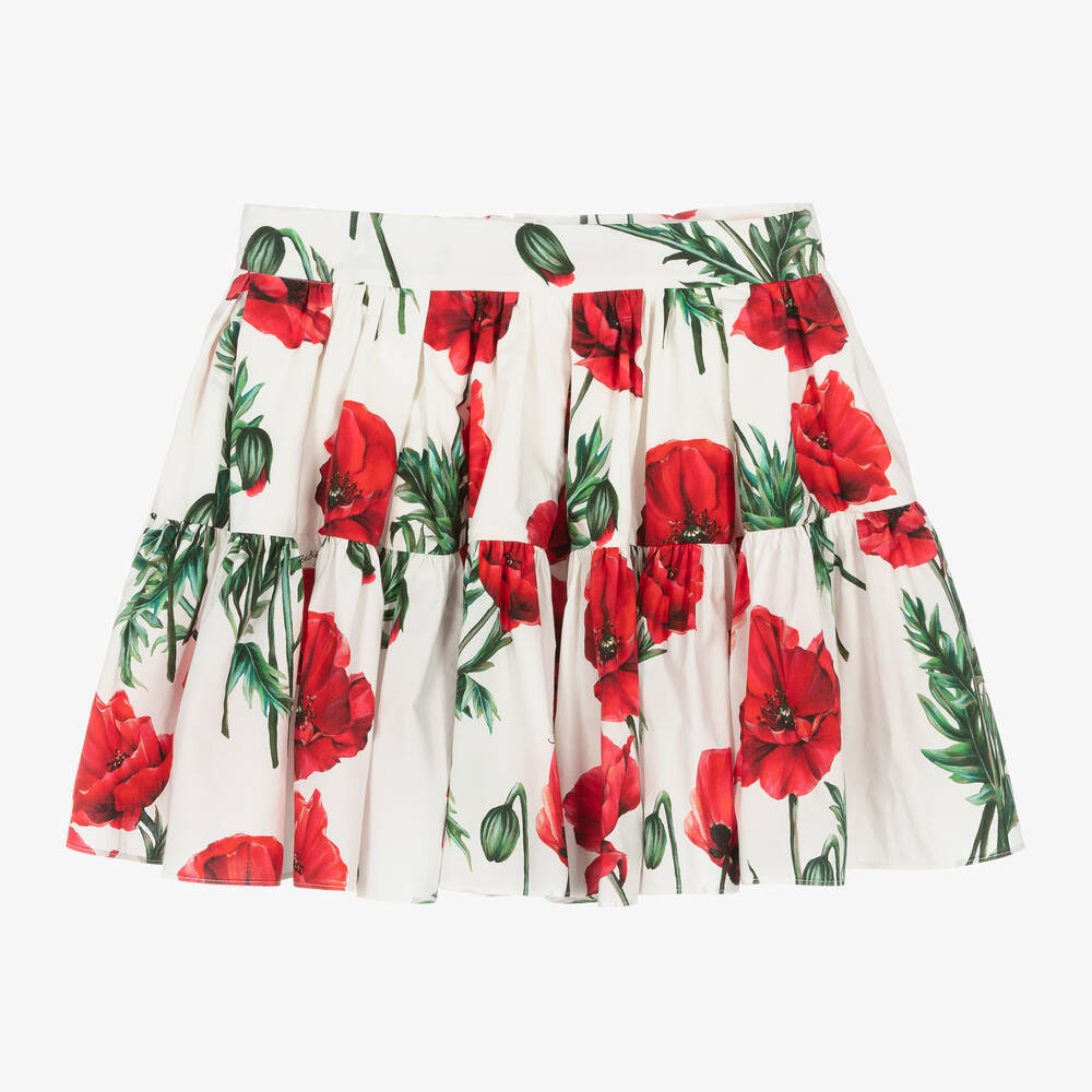 Dolce & Gabbana - Teen Girls White Poppy Mini Skirt | Childrensalon