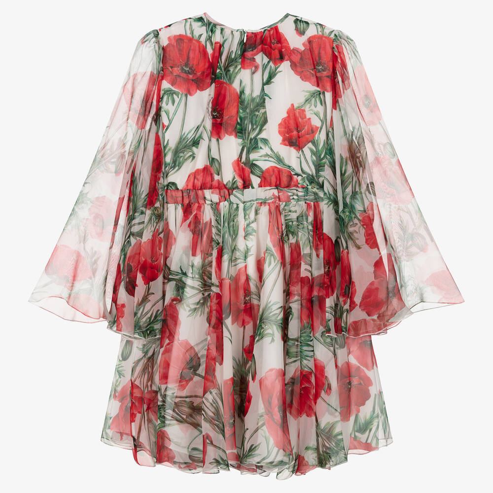 Dolce & Gabbana - Teen Girls White & Red Poppy Silk Dress | Childrensalon