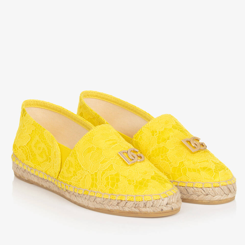 Shop Dolce & Gabbana Teen Girls Yellow Lace Dg Espadrilles
