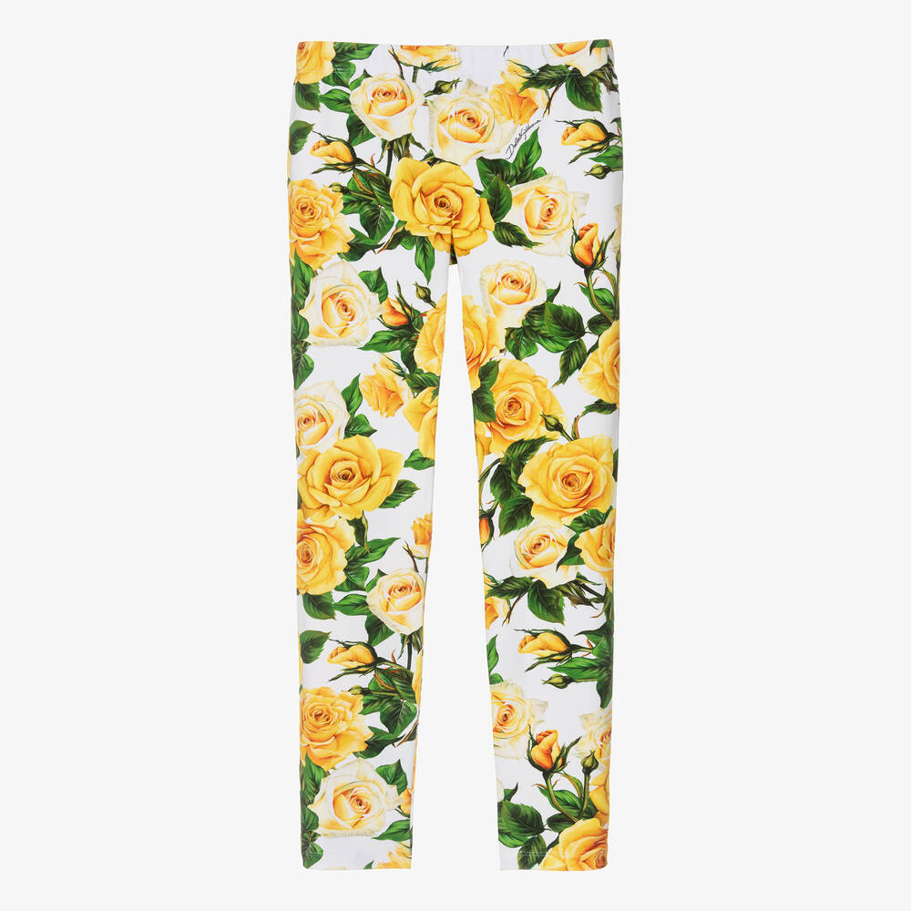 Dolce & Gabbana - Teen Girls Yellow Rose Print Leggings | Childrensalon