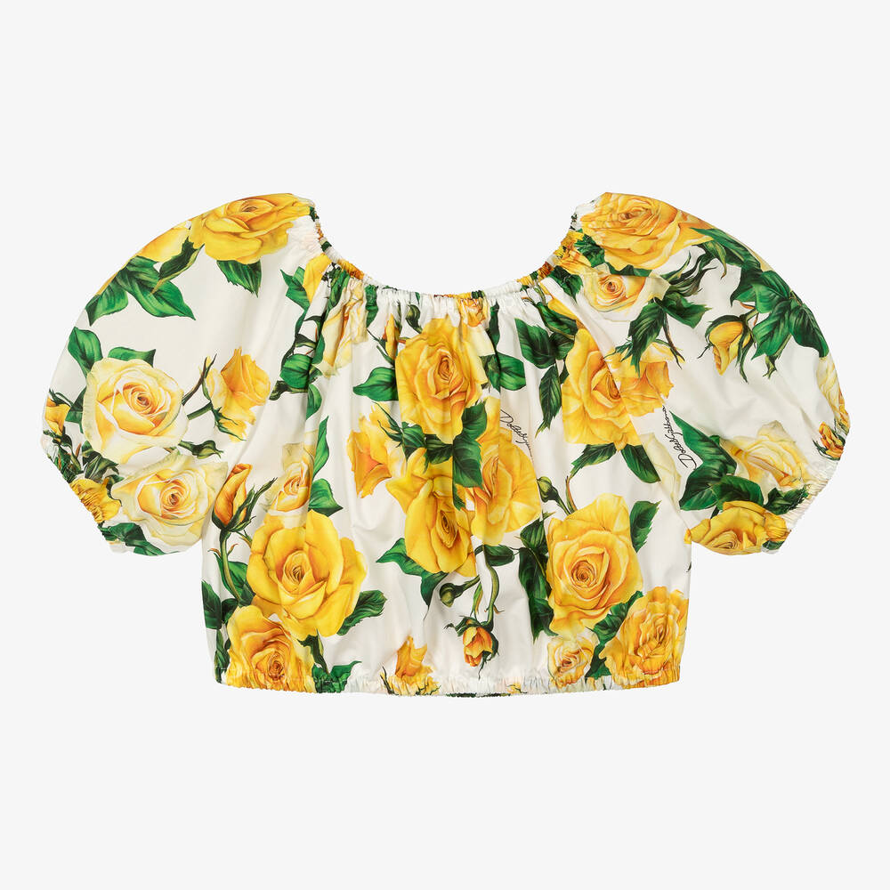 Dolce & Gabbana - Teen Girls Yellow Roses Cotton Blouse | Childrensalon