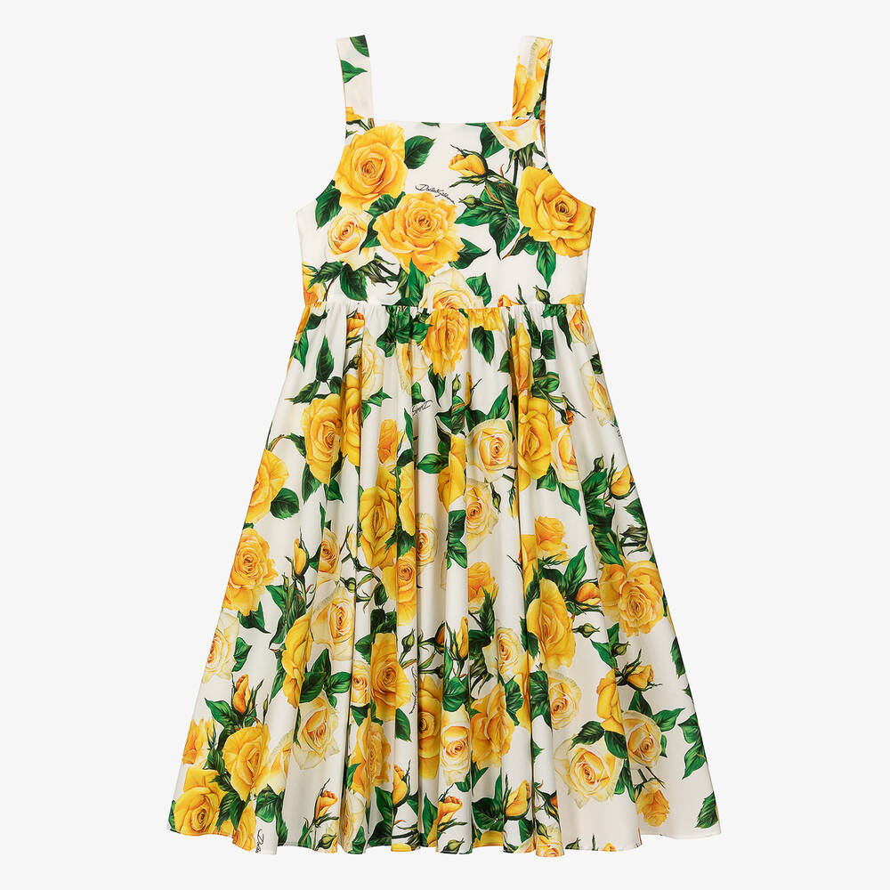 Dolce & Gabbana - Teen Girls Yellow Roses Cotton Dress | Childrensalon