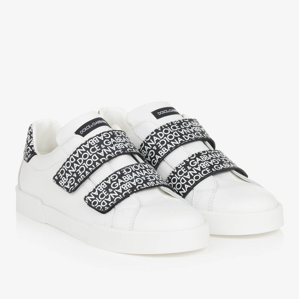 Dolce & Gabbana - حذاء رياضى بشريط لاصق جلد لون أبيض | Childrensalon