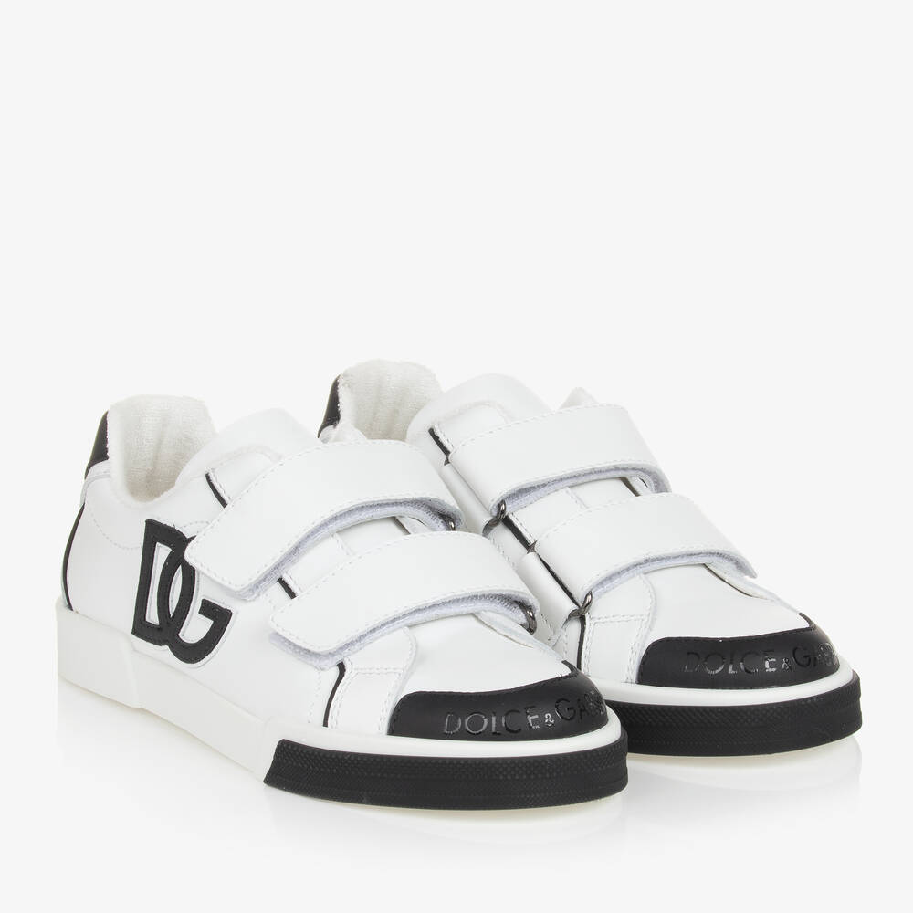 Dolce & Gabbana - ترينرز بشريط لاصق جلد لون أبيض | Childrensalon