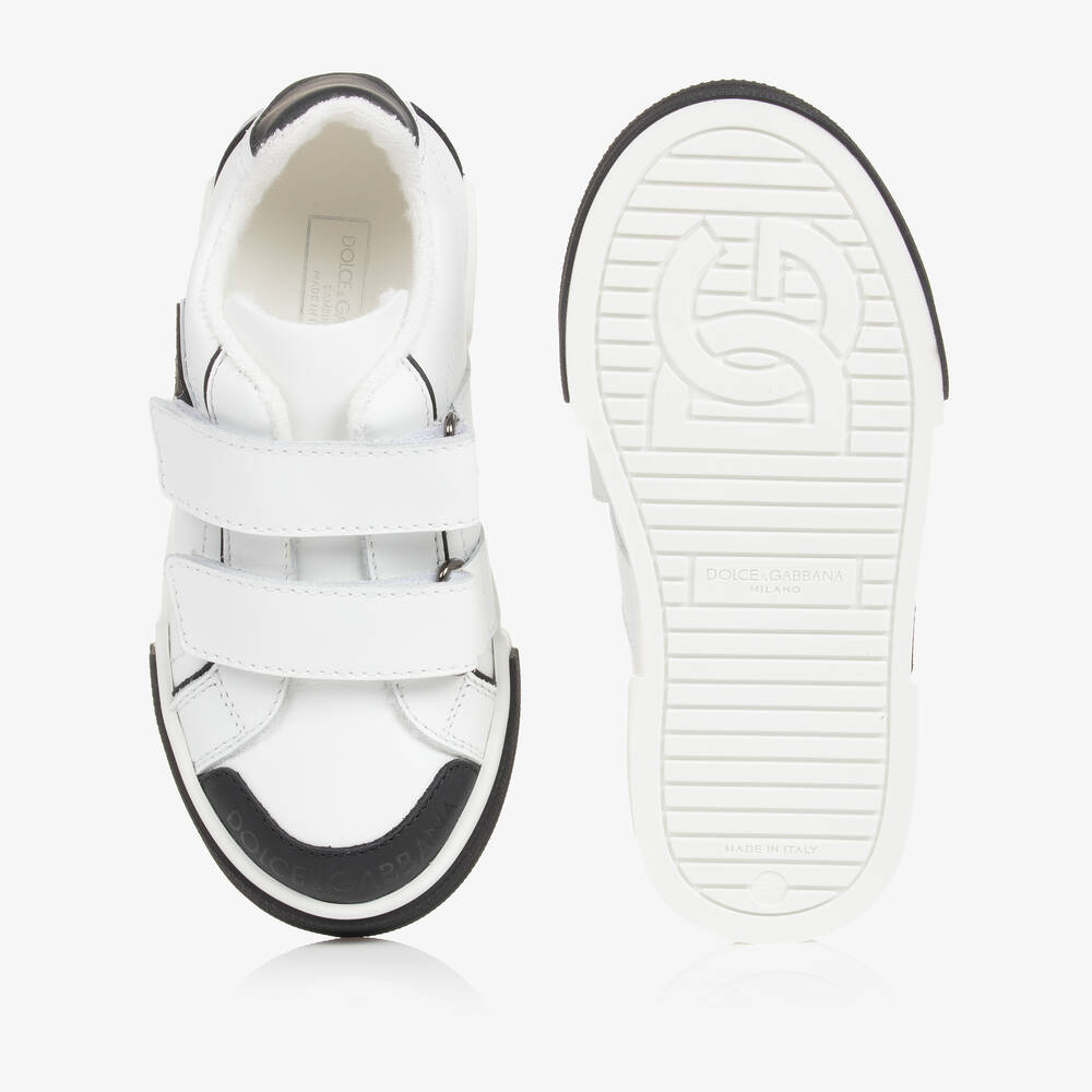 Dolce & Gabbana - White & Black DG Leather Portofino Trainers ...
