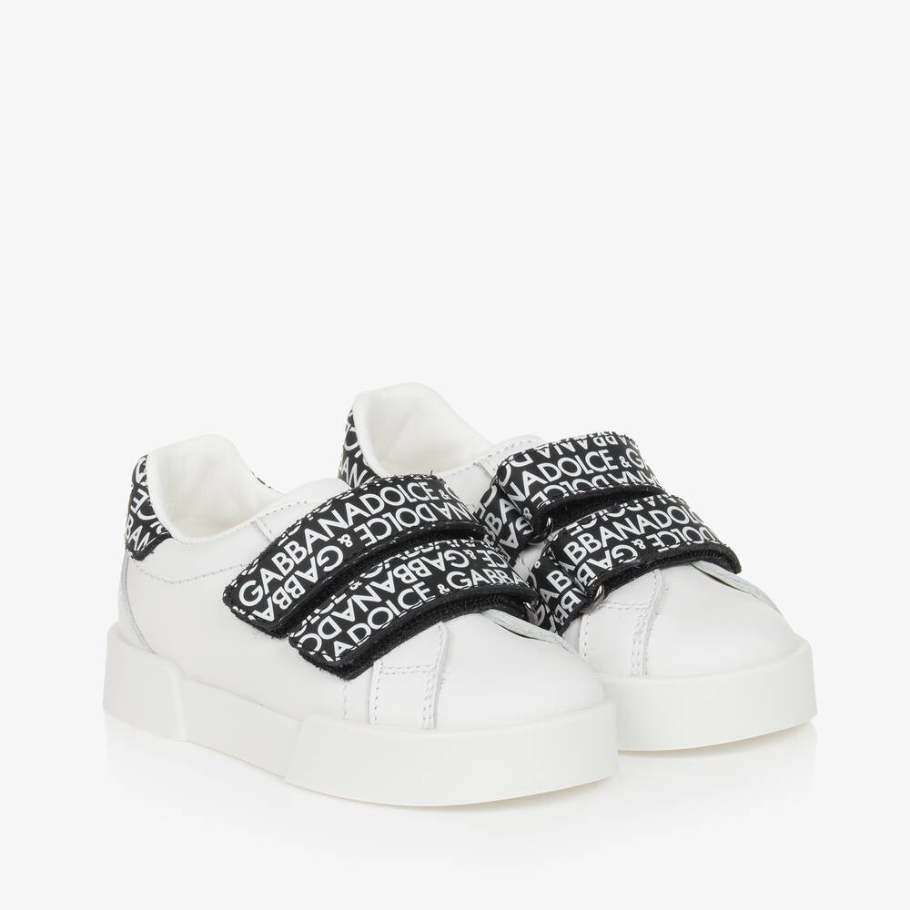 Dolce & Gabbana - White & Black Leather Baby Trainers | Childrensalon