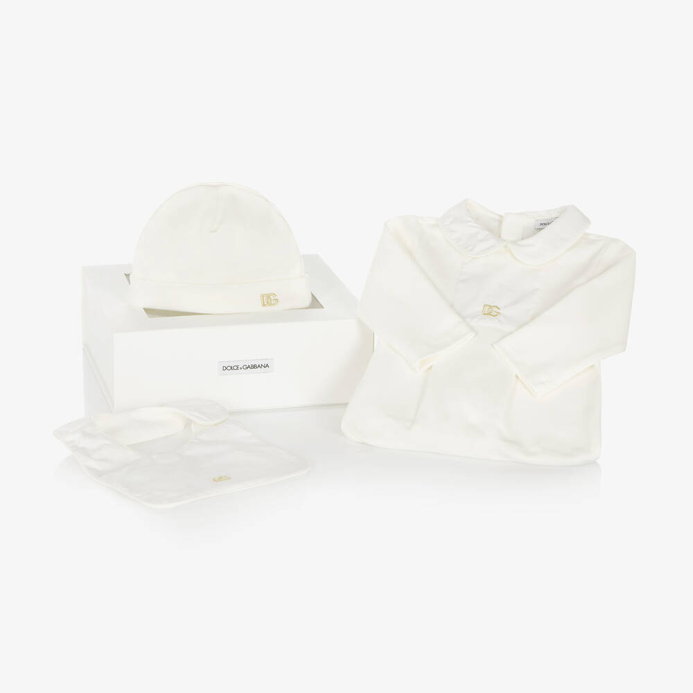 Dolce & Gabbana - White Cotton Jersey Babygrow Set | Childrensalon