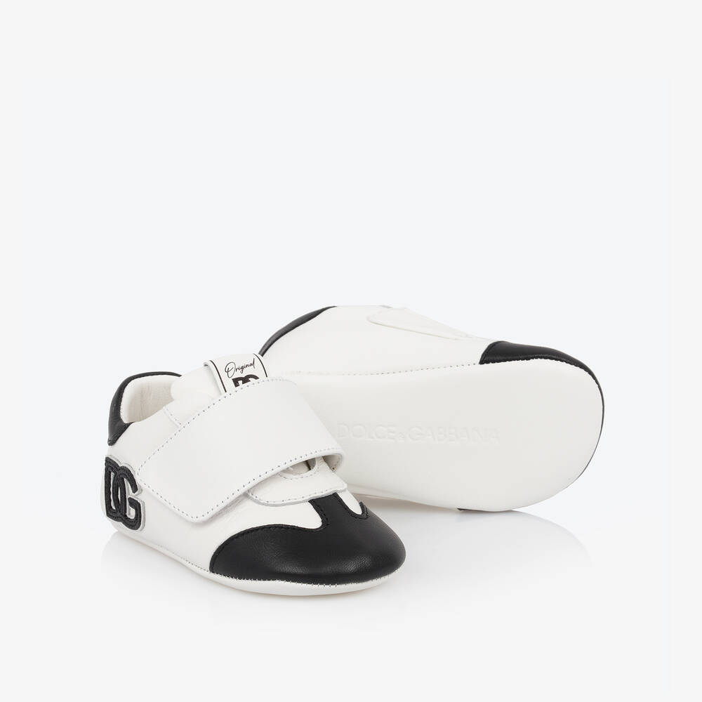 Dolce & Gabbana - White Leather DG Pre-Walker Trainers | Childrensalon