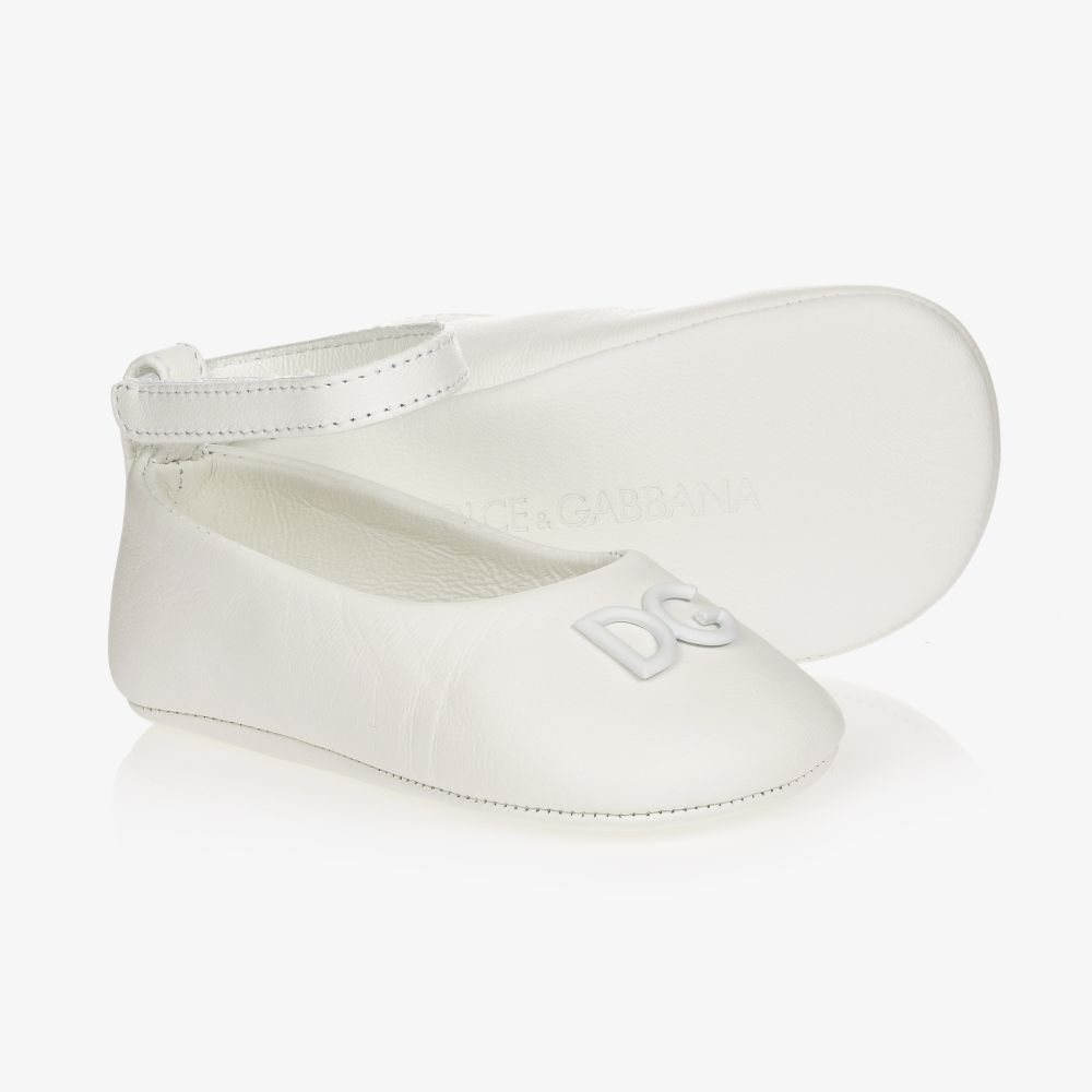DOLCE & GABBANA GIRLS WHITE LEATHER PRE-WALKER SHOES