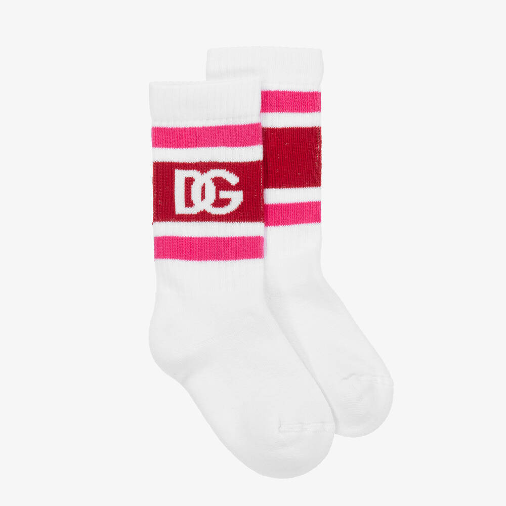 Dolce & Gabbana - Бело-красные носки DG из хлопка  | Childrensalon