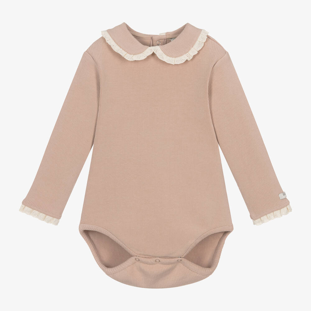 Donsje - Baby Girls Pink Cotton & Crochet Bodysuit | Childrensalon