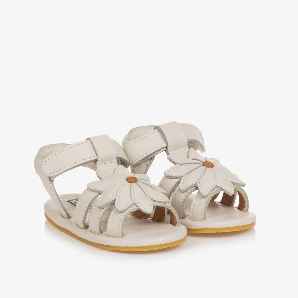 Donsje - Baby Girls White Leather Daisy Sandals | Childrensalon