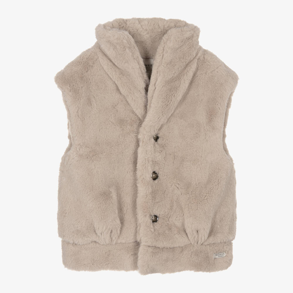 Donsje - Beige Faux Fur Gilet | Childrensalon