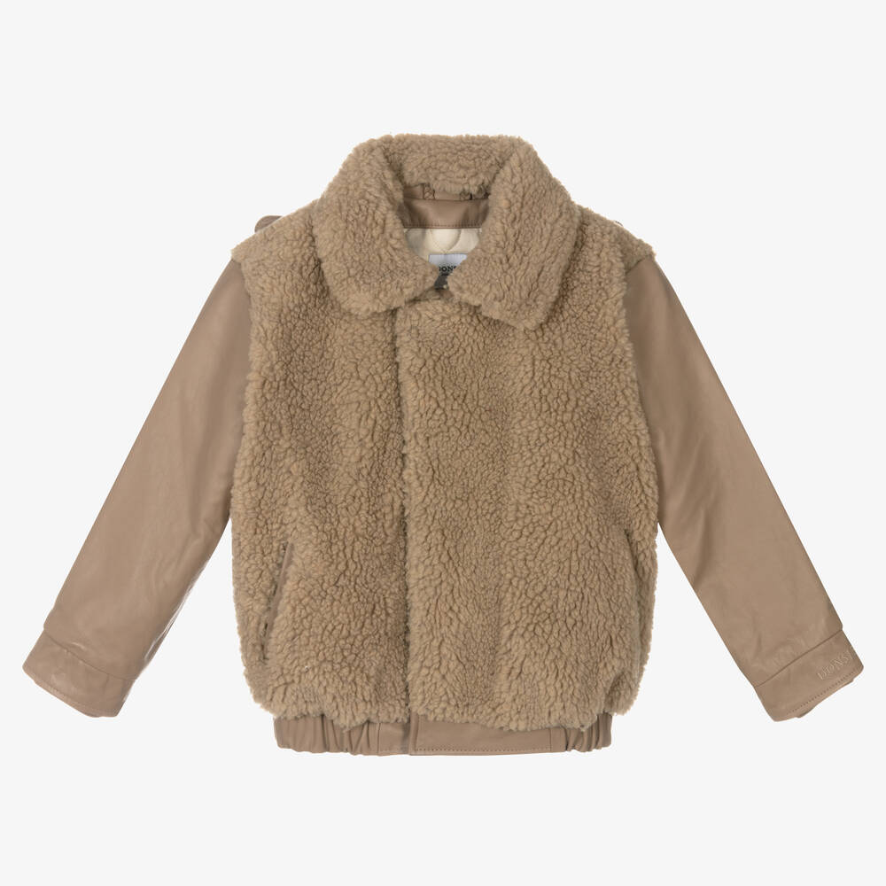 Donsje - Beige Leather & Fleece Jacket | Childrensalon