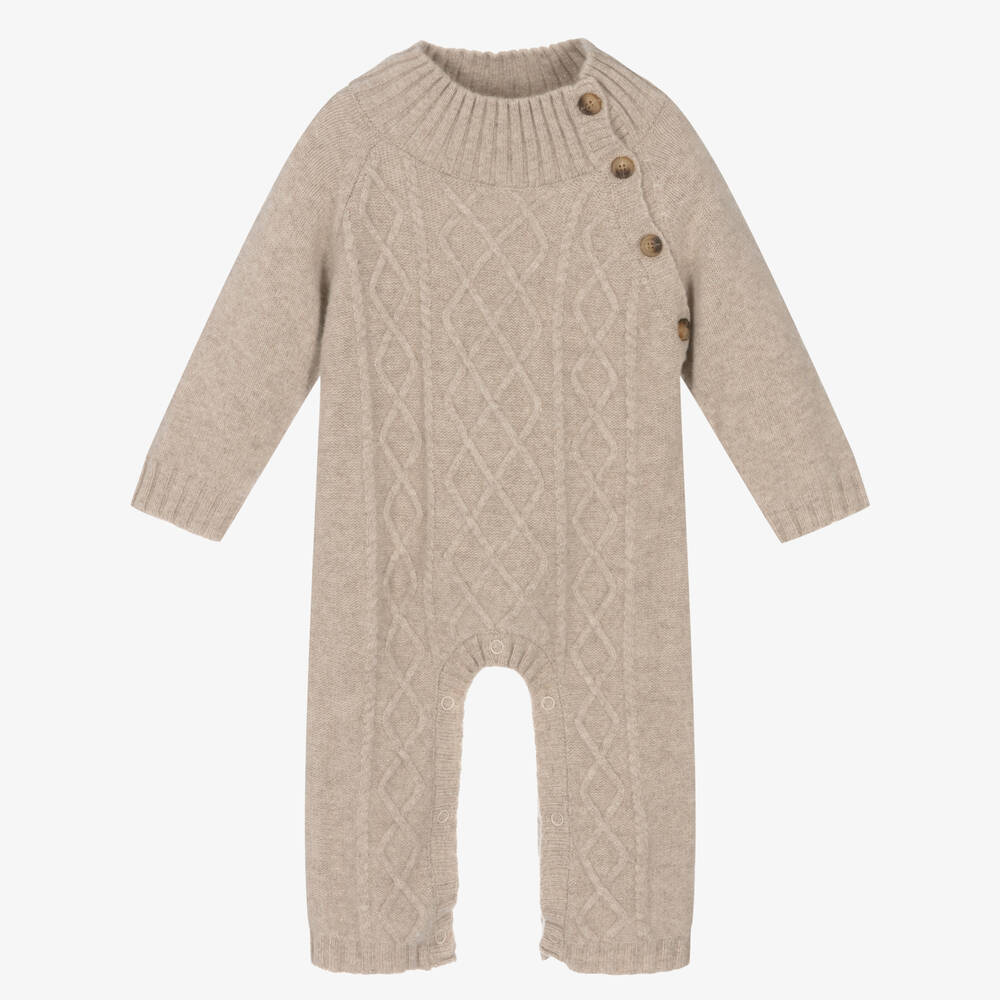 Donsje Babies' Beige Merino Wool Knitted Romper