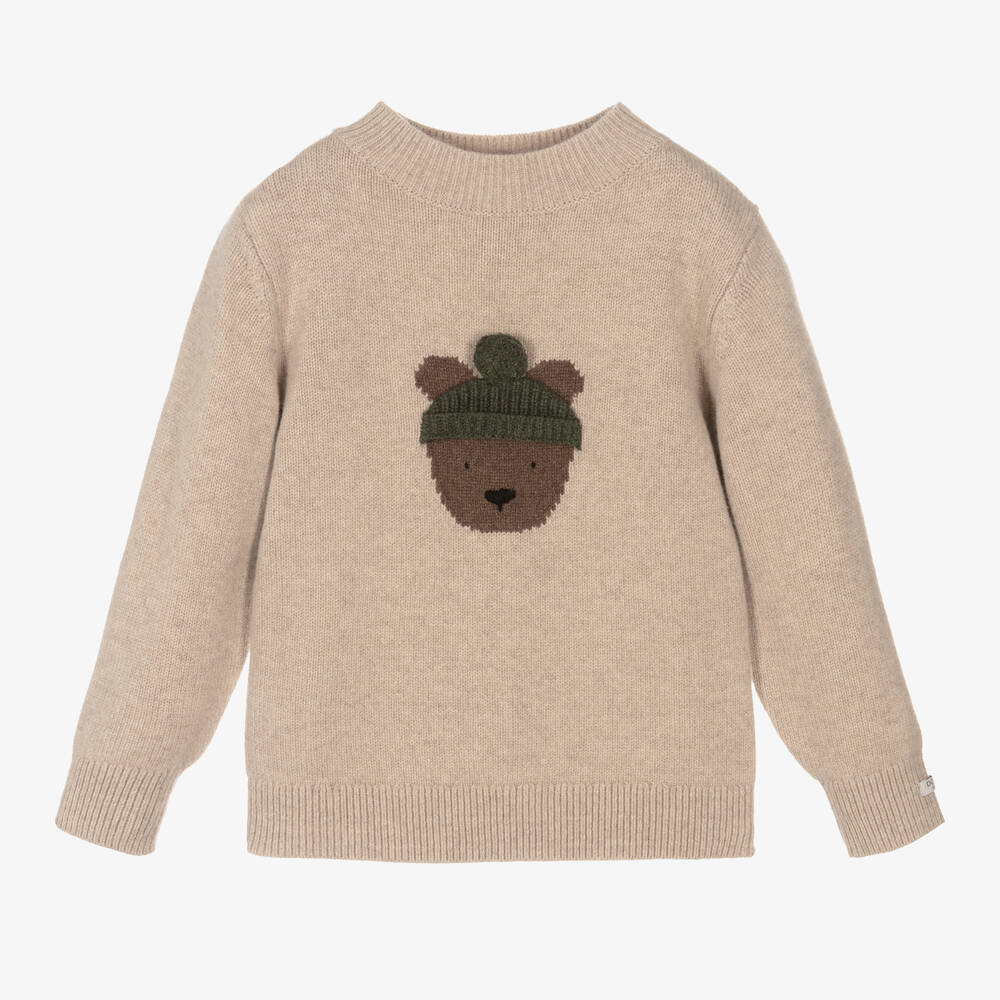 Donsje - Beige Merino Wool Teddy Bear Sweater | Childrensalon