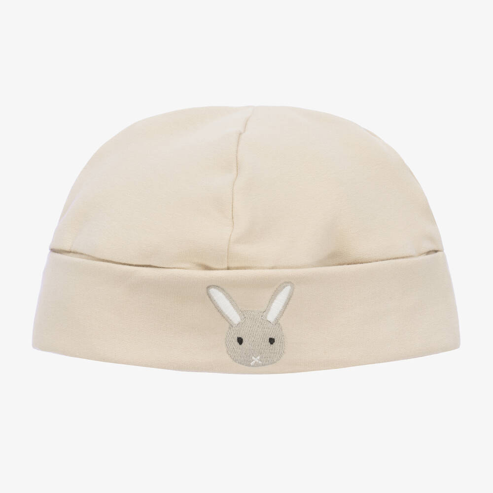 Shop Donsje Beige Organic Cotton Bunny Baby Hat