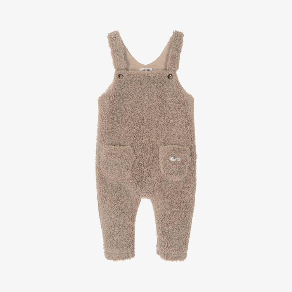 Donsje - Beige Teddy Fleece Baby Dungarees | Childrensalon