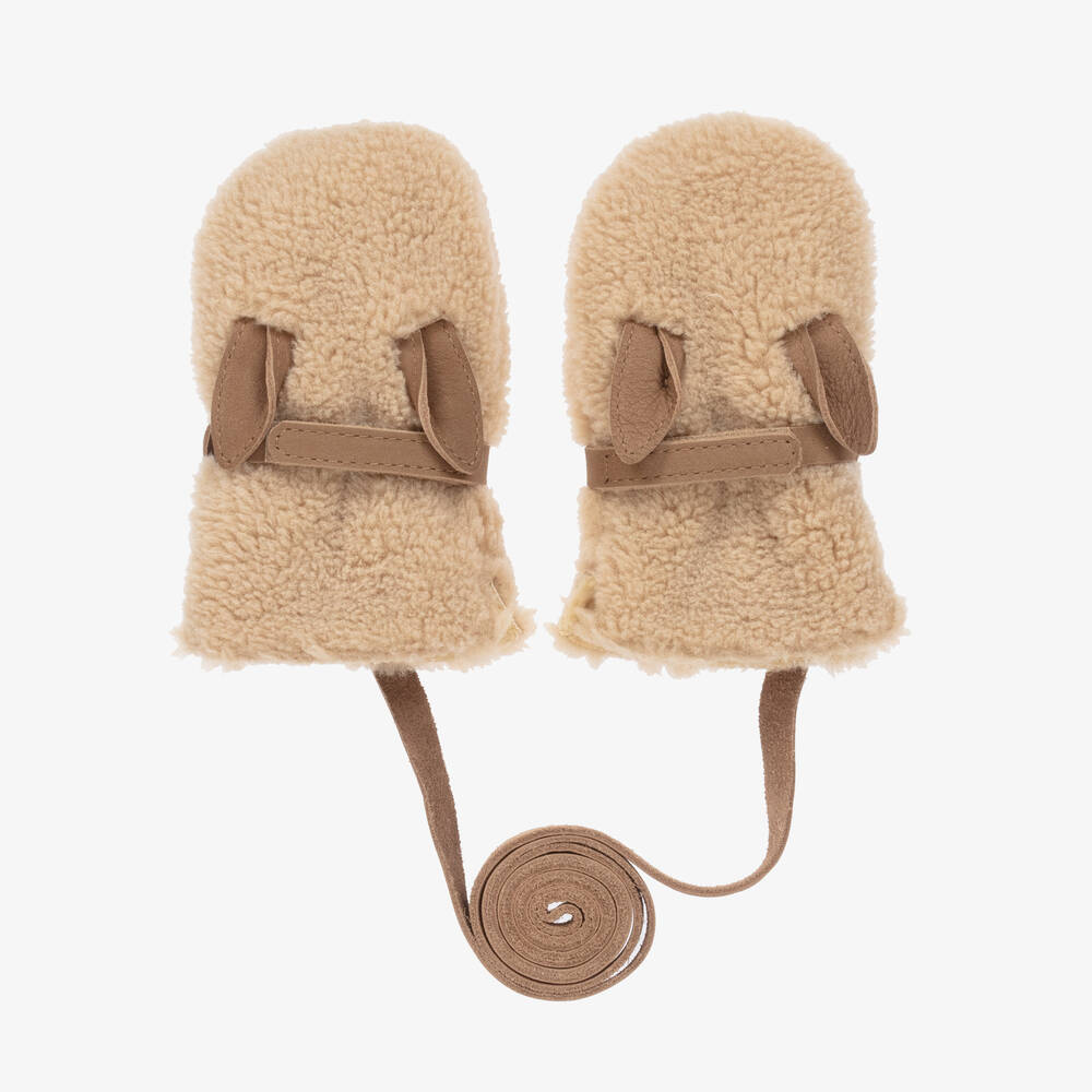 Donsje - Beige Teddy Fleece Mittens | Childrensalon