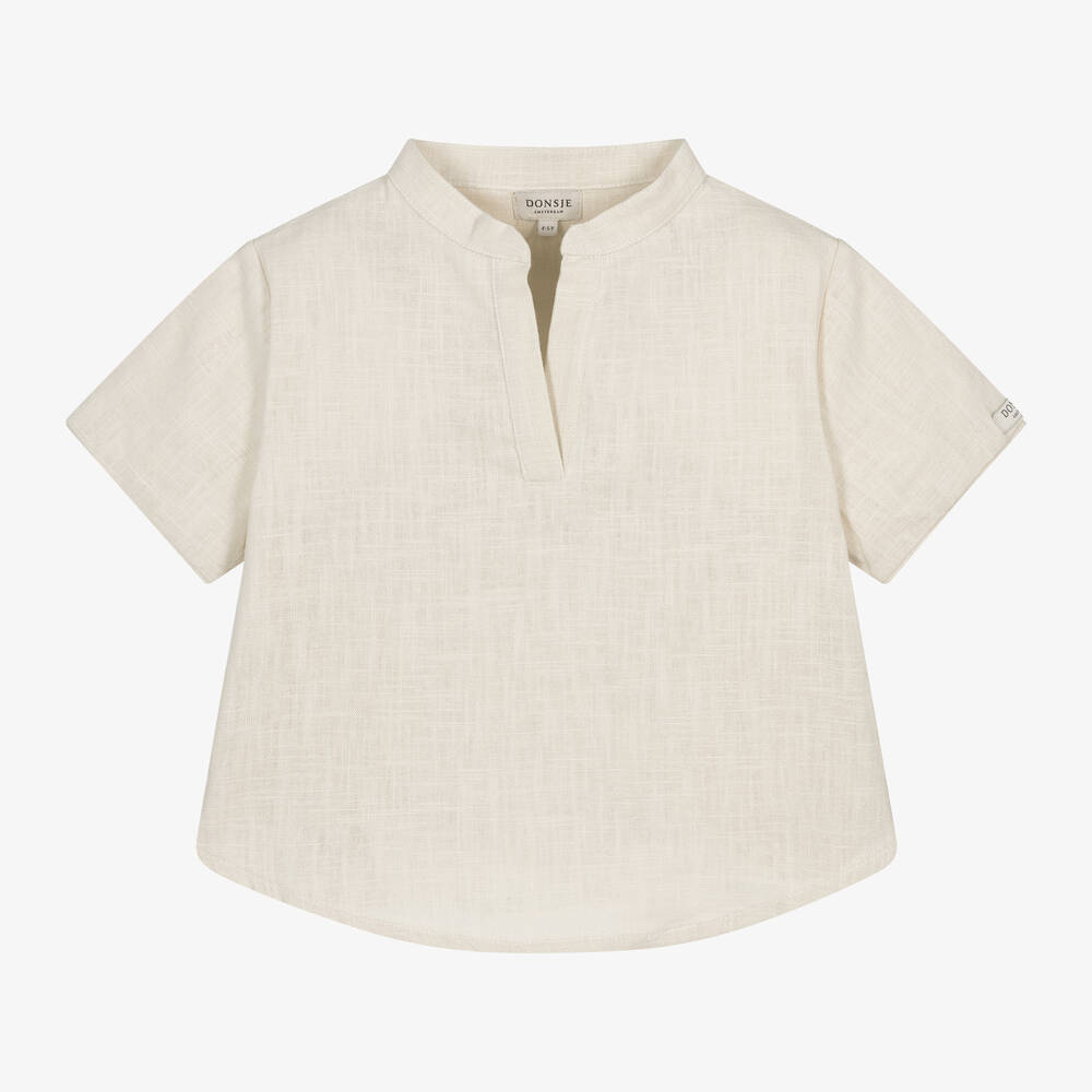 Donsje - Boys Beige Linen Shirt | Childrensalon