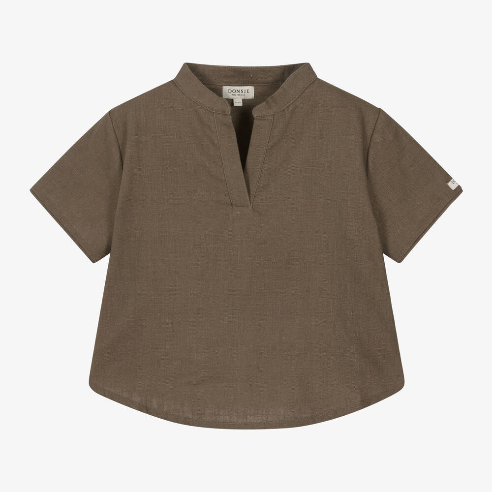 Donsje - Boys Brown Linen Shirt | Childrensalon