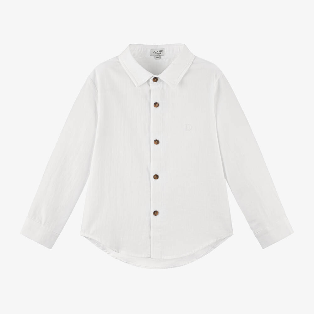 Donsje - قميص قطن محبوك لون أبيض للأولاد | Childrensalon
