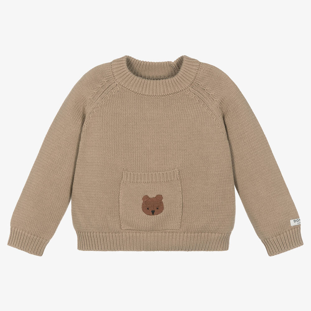 Donsje - Brown Cotton Teddy Bear Sweater | Childrensalon