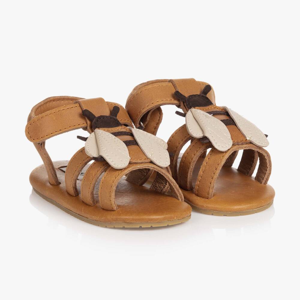 Donsje - Brown Leather Bee Baby Sandals | Childrensalon