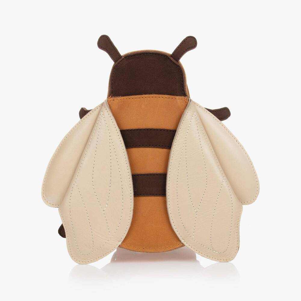 Donsje - Brown Leather Bee Backpack (18cm) | Childrensalon
