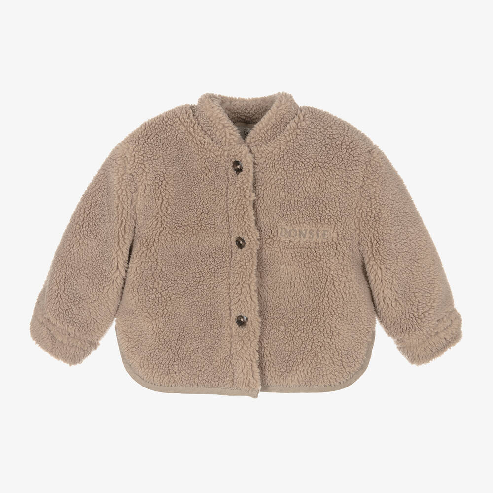 Donsje - Brown Teddy Fleece Baby Jacket | Childrensalon