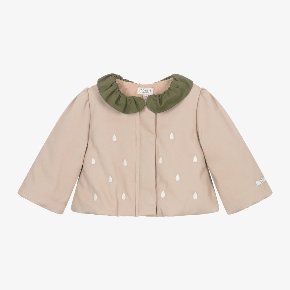 Donsje - Girls Beige Cotton Strawberry Jacket | Childrensalon
