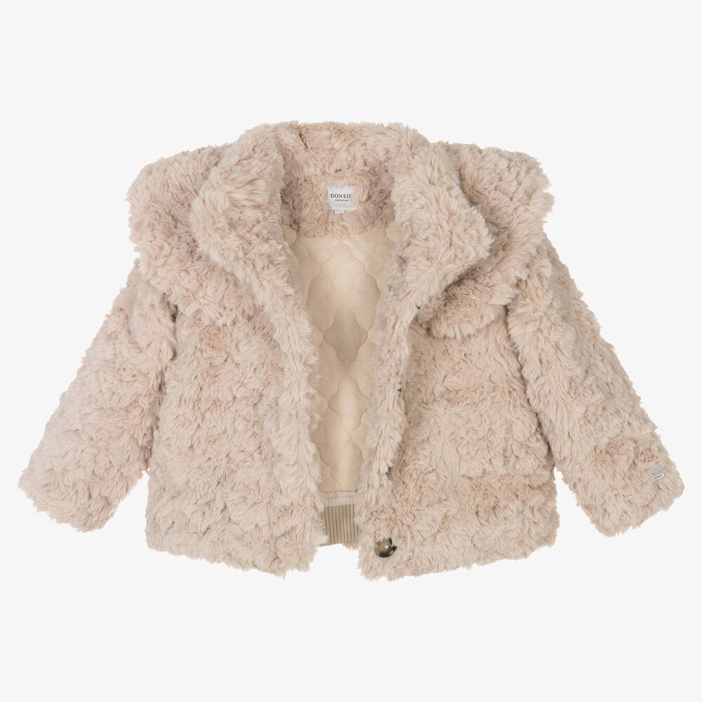 Donsje - Girls Beige Faux Fur Jacket | Childrensalon