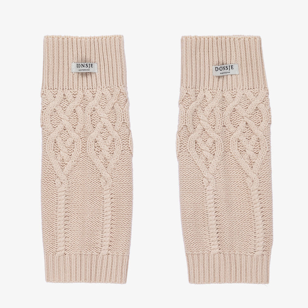 Donsje - Girls Beige Knitted Cotton Leg Warmers | Childrensalon