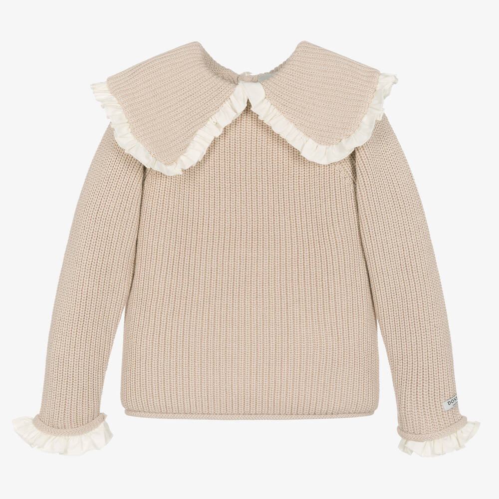 Donsje Kids' Girls Beige Knitted Cotton Sweater