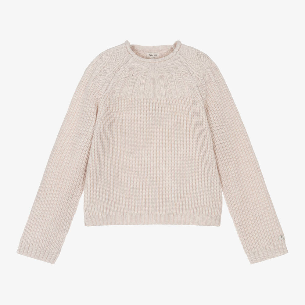 Donsje - Girls Beige Knitted Jumper | Childrensalon